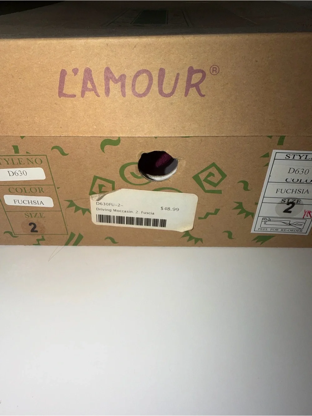 L'Amour Kids Hot Pink Suede Moccasin Loafers with Heart Charm